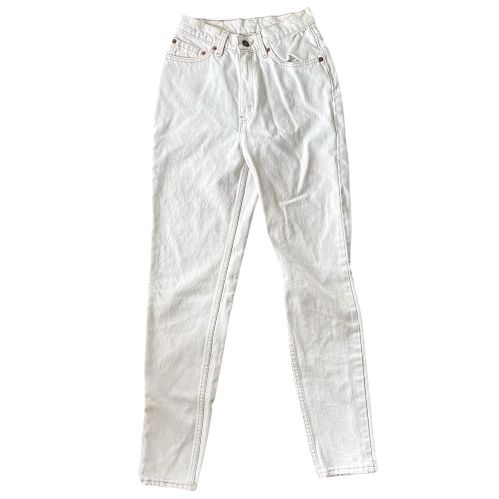 VINTAGE 90S LEVI’S 512 High Rise Slim Fit Tapered White Jeans Rigid Denim | Sz 5